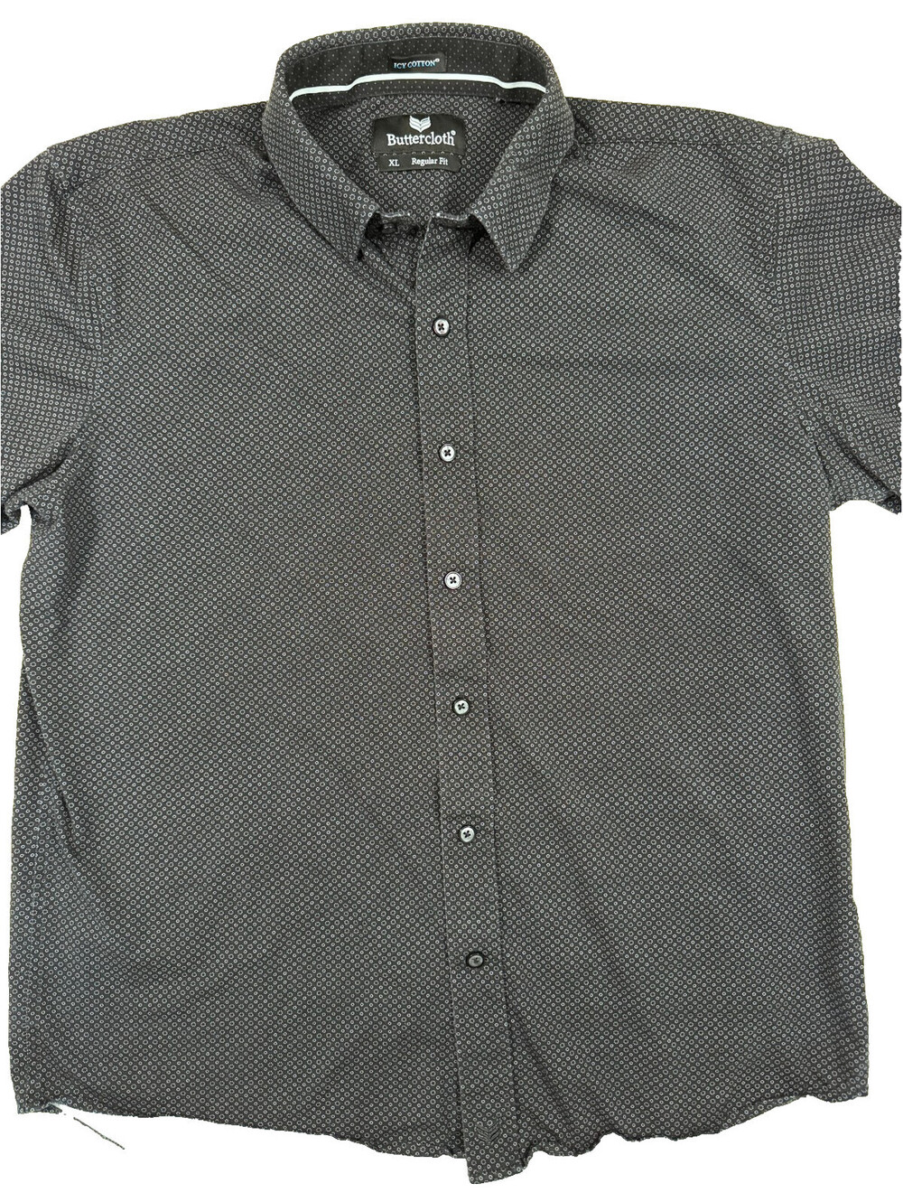 Buttercloth Men's SS Icy Cotton Shirt XL Black Geometric Pattern